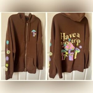 faded rose mushroom zip up hoodie